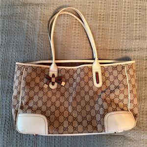 Gucci Beige GG Canvas Tote with Cream Trim and Sherry Line Accents